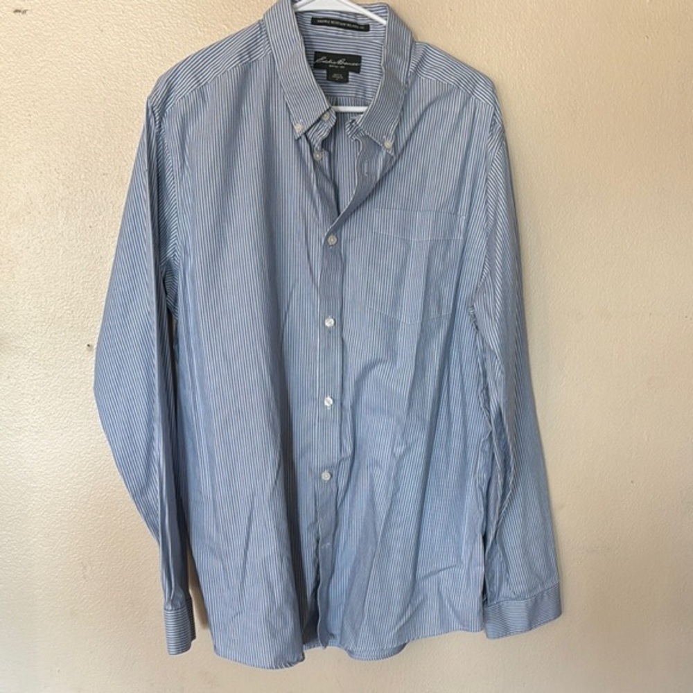 Eddie Bauer Men's Blue Pinstriped Button Down Shirt, Business Casual, Size XL